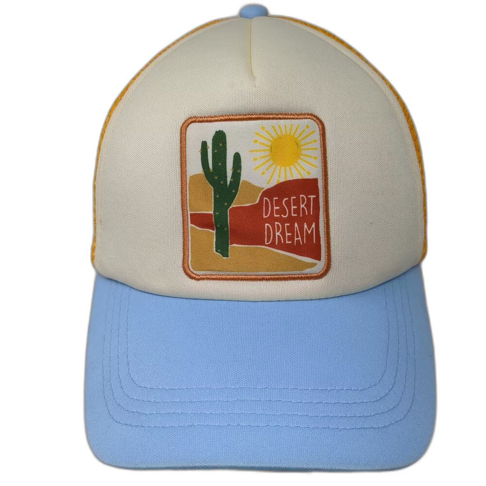 David and Young Trucker Hat Blue Orange Desert Dream OS Mesh Snapback Patch